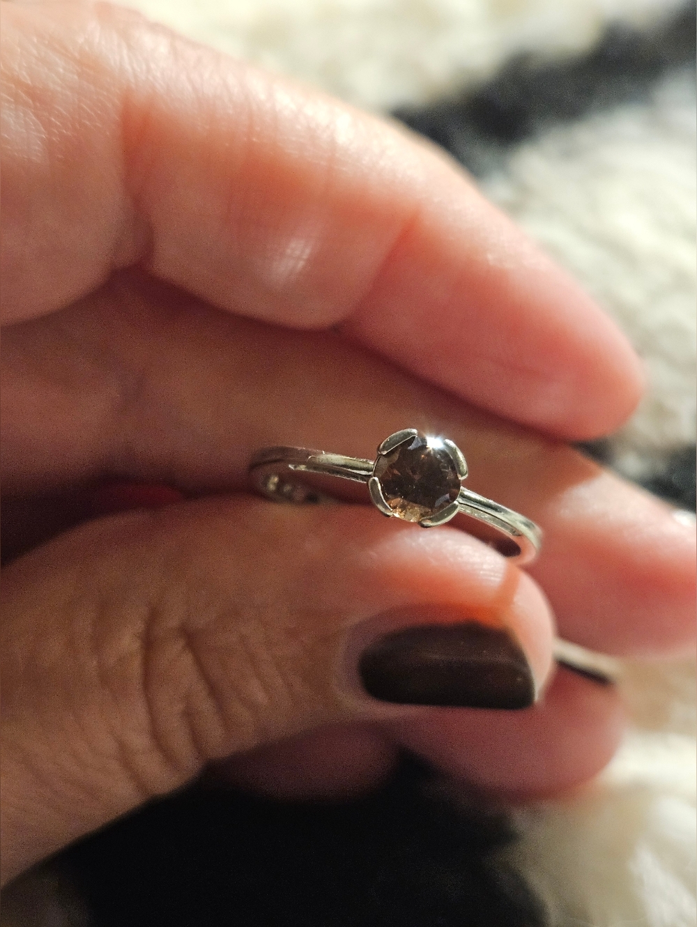 Sterling Silver Smoky Brown CZ Solitaire Ring - Stacker